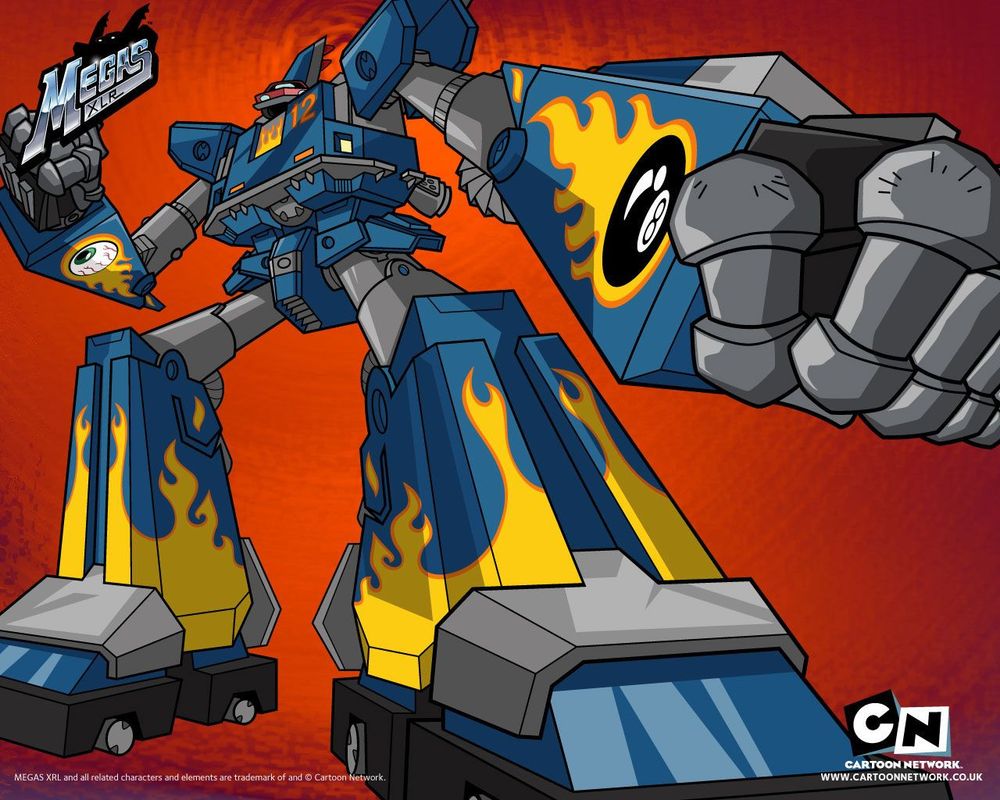 MEGAS from Megas XLR, a hulking boxy mecha with a car for a head.