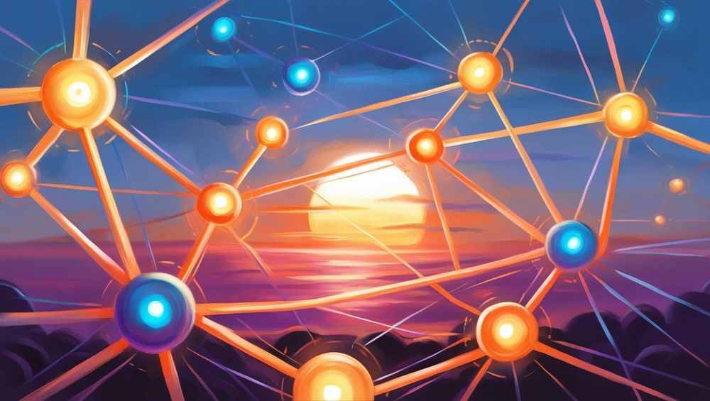 Dawn breaking behind nodes of a decentralized network.