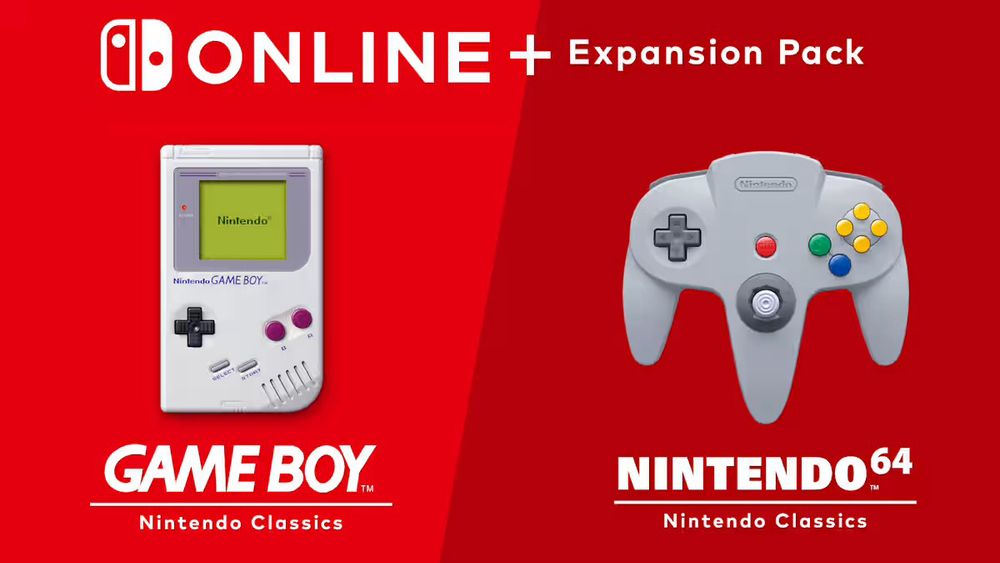 Nintendo Switch Online + Expansion Pack promotional imagine featuring Game Boy - Nintendo Classics and Nintendo 64 - Nintendo Classics