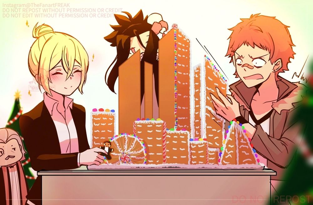 Bungo Stray Dogs BSD Christmas Port Mafia anime sketch digital fanart Ichiyou Higuchi Gin Akutagawa Michizou Tachihara Ryuro Hirotsu gingerbread jolly art