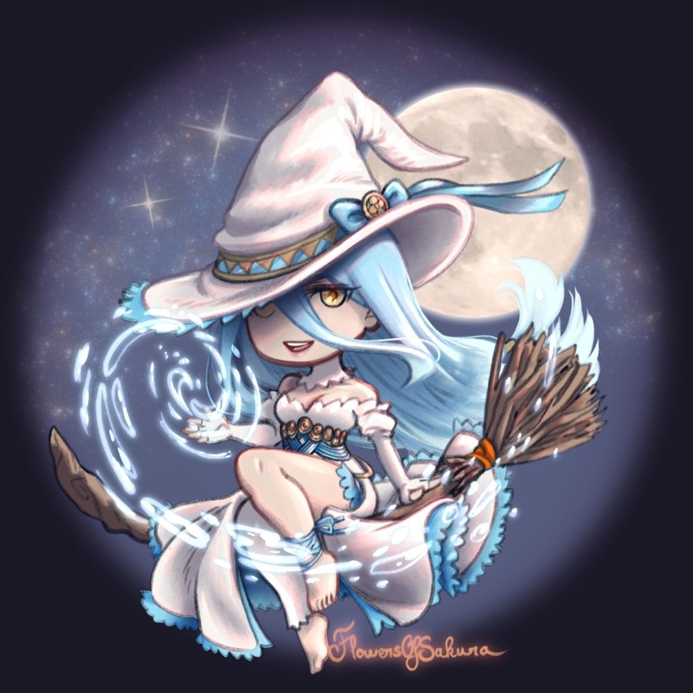 Fanart made by me of Aqua / Azura from Fire Emblem Fates, disguised as a witch for Halloween 