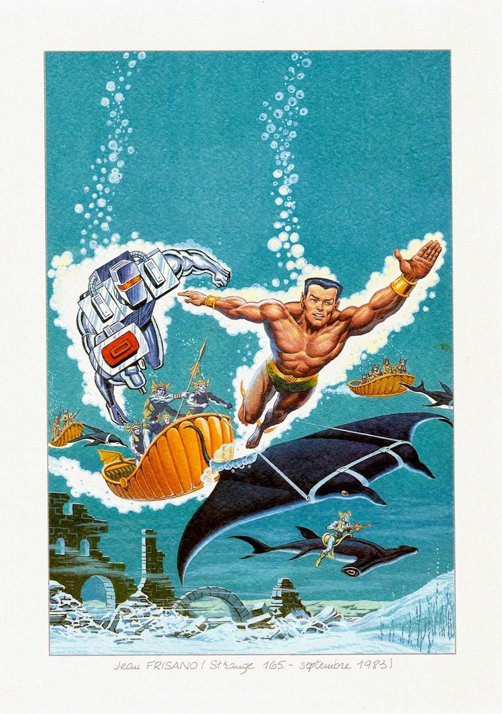 ROM and The Sub-Mariner from Strange issue 165, September 1983.
Original artwork by Jean Frisano.
Based on the story from ROM – Spaceknight issue 35, October 1982