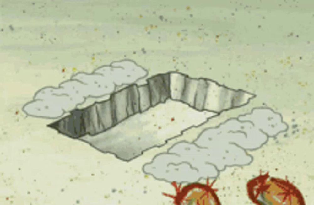 a cartoon of spongebob laying in the sand with a hammer