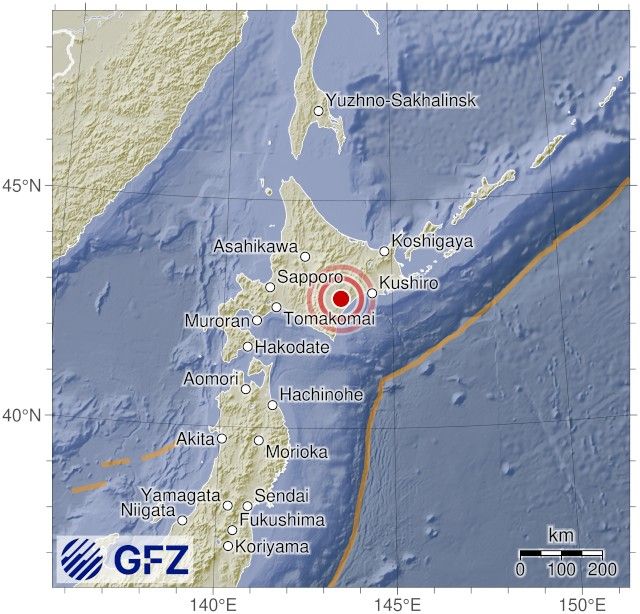 Map showing the earthquake of 2025-05-15 in Hokkaido, Japan Region