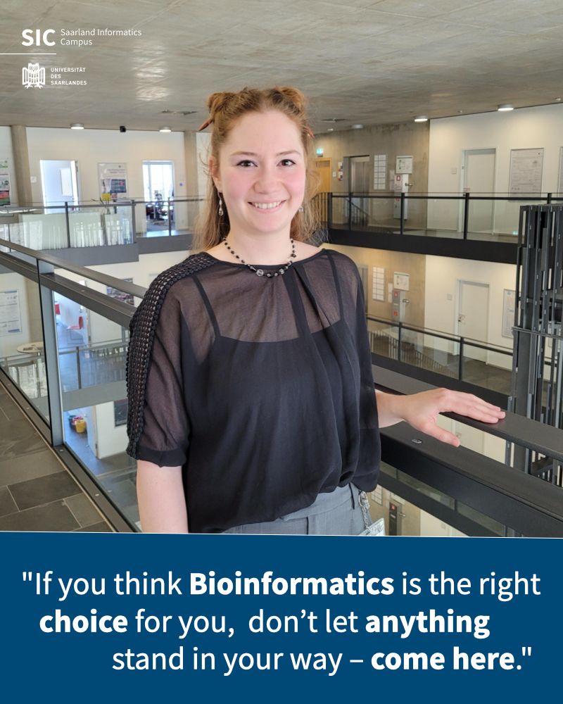 Lisa Marie Rolli, Hotz Medalist and Bioinformatics PhD student, posing next to a staircase. 