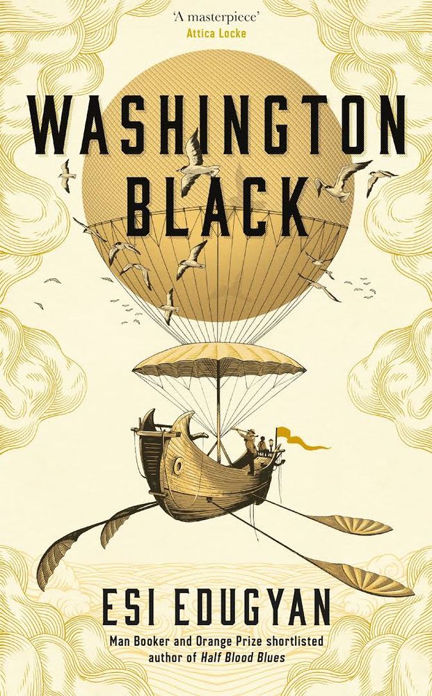 Cover of the Washington Black novel, depicting the Jules Verne-like flying machine featured in the story.