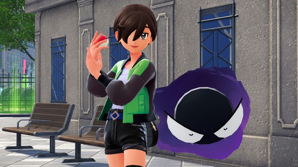 The trainer character in Pokémon Legends: Z-A with their Gastly.
