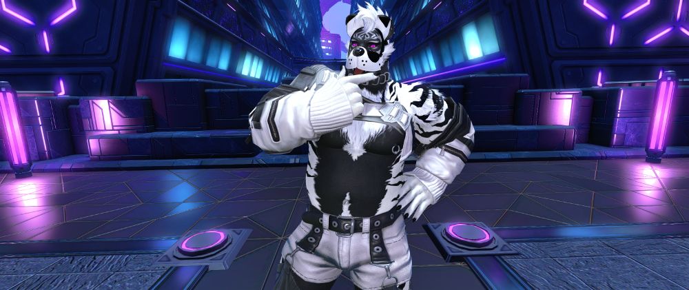 Asmir showing off his black and white pup mask