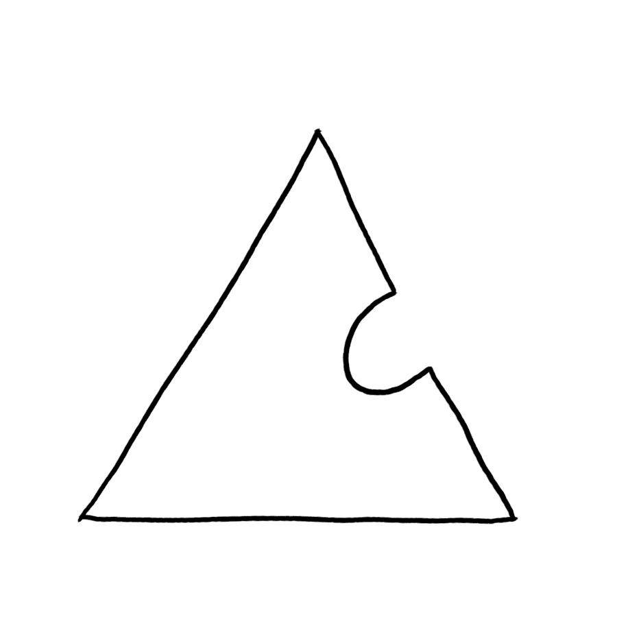 a simple drawing of a triangle with a little circle cut out of the right side, sorta looks like it's singing