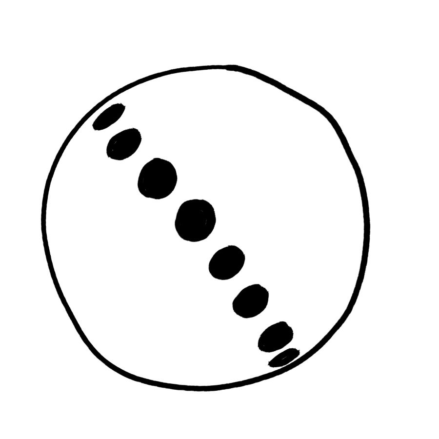 really bad line drawing of a bowling ball but there are way too many finger holes and the go all the way around the ball