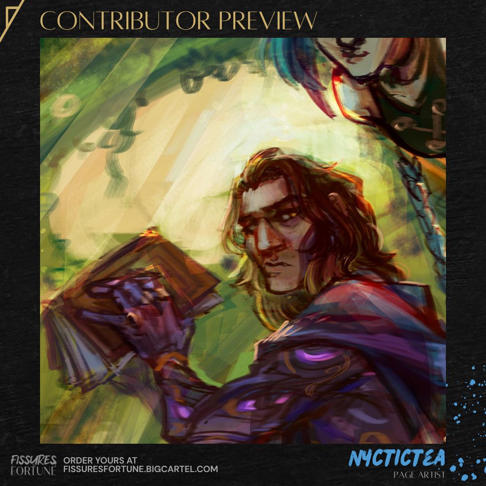 A cropped image of Viktor Arcane in his appearance as The Herald in his commune, painted digitally with a bit of Jinx in the upper corner