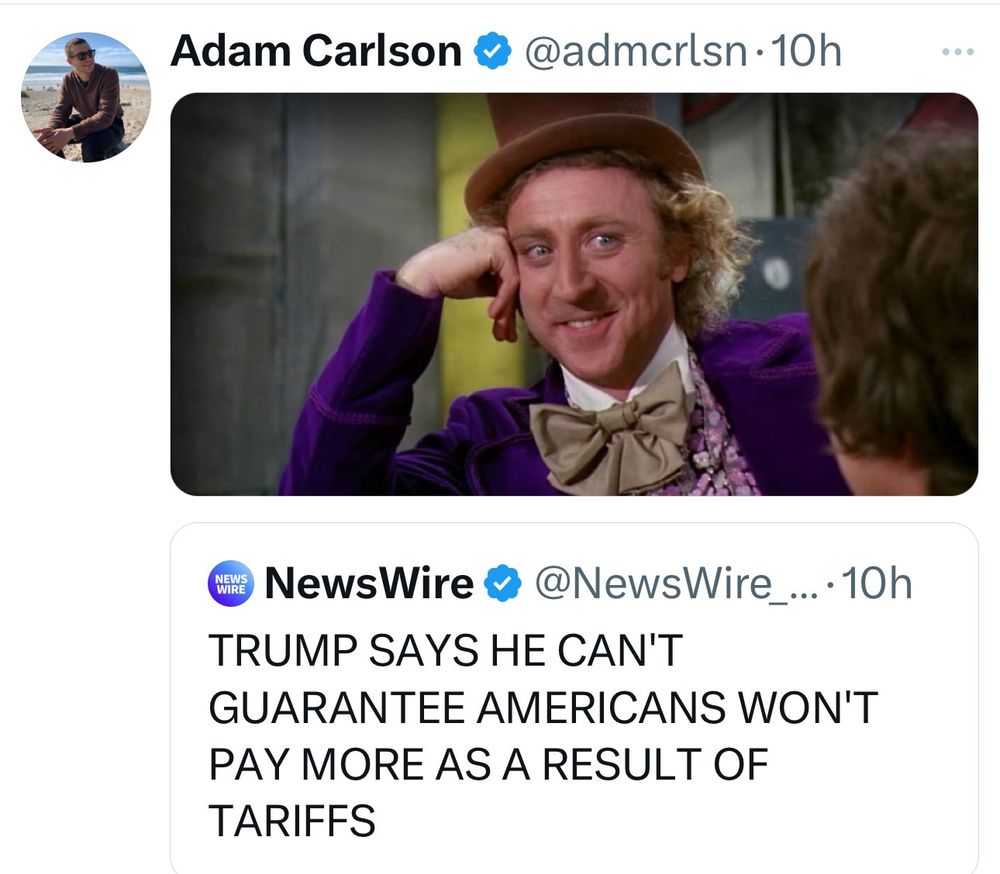 Willy Wonka smiling at an idiot over the newswire PR headline