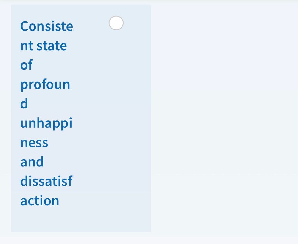 Consiste
nt state of profoun
d
unhappi
ness and dissatist action