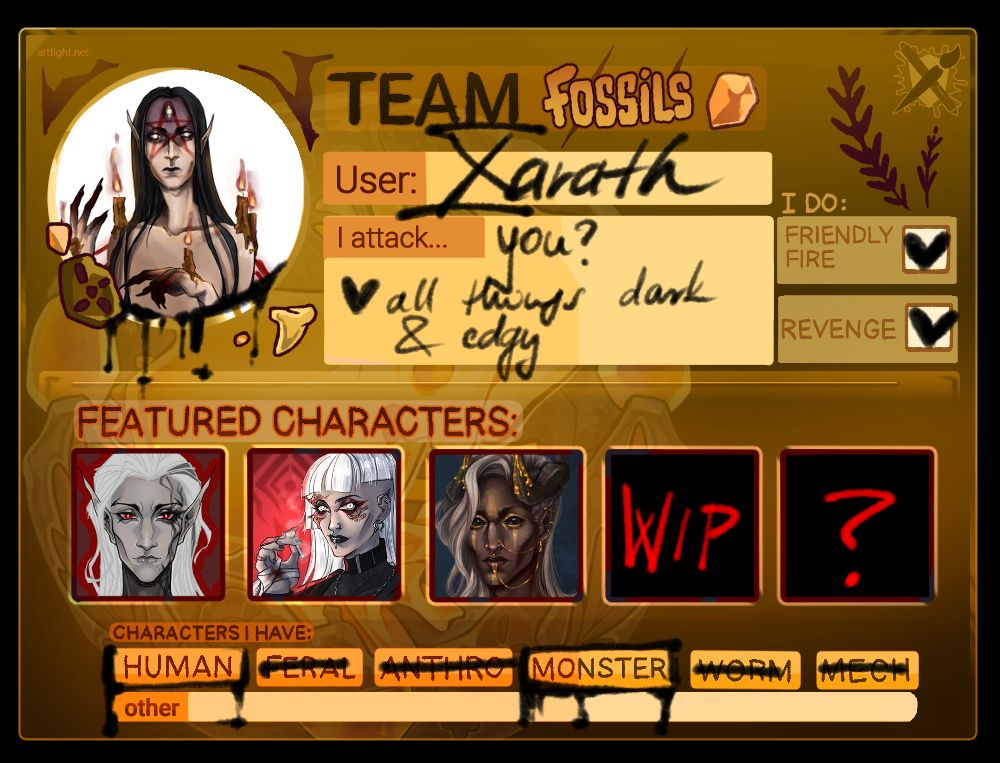 Artfight card for team fossils