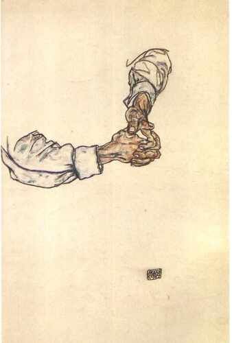 “Study of Hands” by Egon Schiele showcases his distinctive style of distorted, expressive form, capturing the tension and emotion within simple, isolated gestures. Known for his raw and innovative approach, Schiele's depiction of hands reflects his interest in the human form and psychological depth.