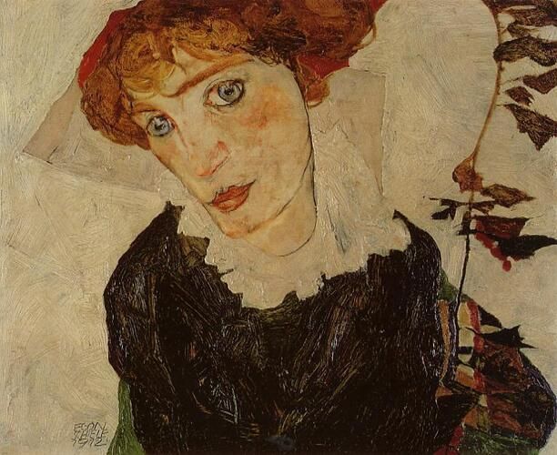The "Portrait of Valerie Neuzil" by Egon Schiele showcases the artist's distinctive expressionistic style, emphasizing elongated forms and raw emotion. Through dynamic lines and bold use of color, Schiele captures Valerie's intense gaze, reflecting his introspective exploration of personal relationships and the human condition.