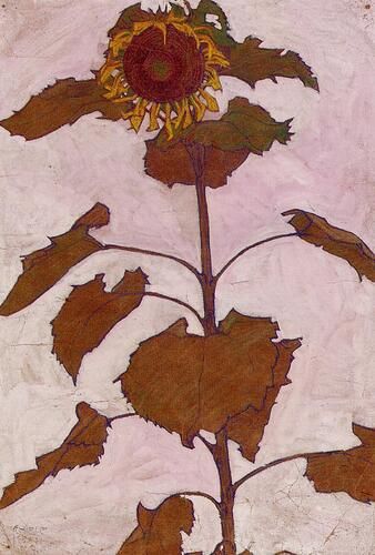 Egon Schiele's "Sunflower" captures the organic beauty and wilting strength of nature through expressive contours and dominant earthy tones. Created in Schiele's distinct modernist style, the artwork reflects his fascination with both the vibrant and decaying aspects of life.