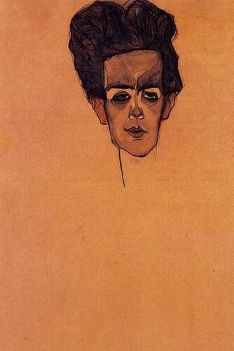 In this minimalist self-portrait, Egon Schiele captures his intensity through sharp lines and exaggerated features, characteristic of his expressionist style. The stark, unfinished background and emphasis on facial detail highlight Schiele's radical approach to introspection and identity.
