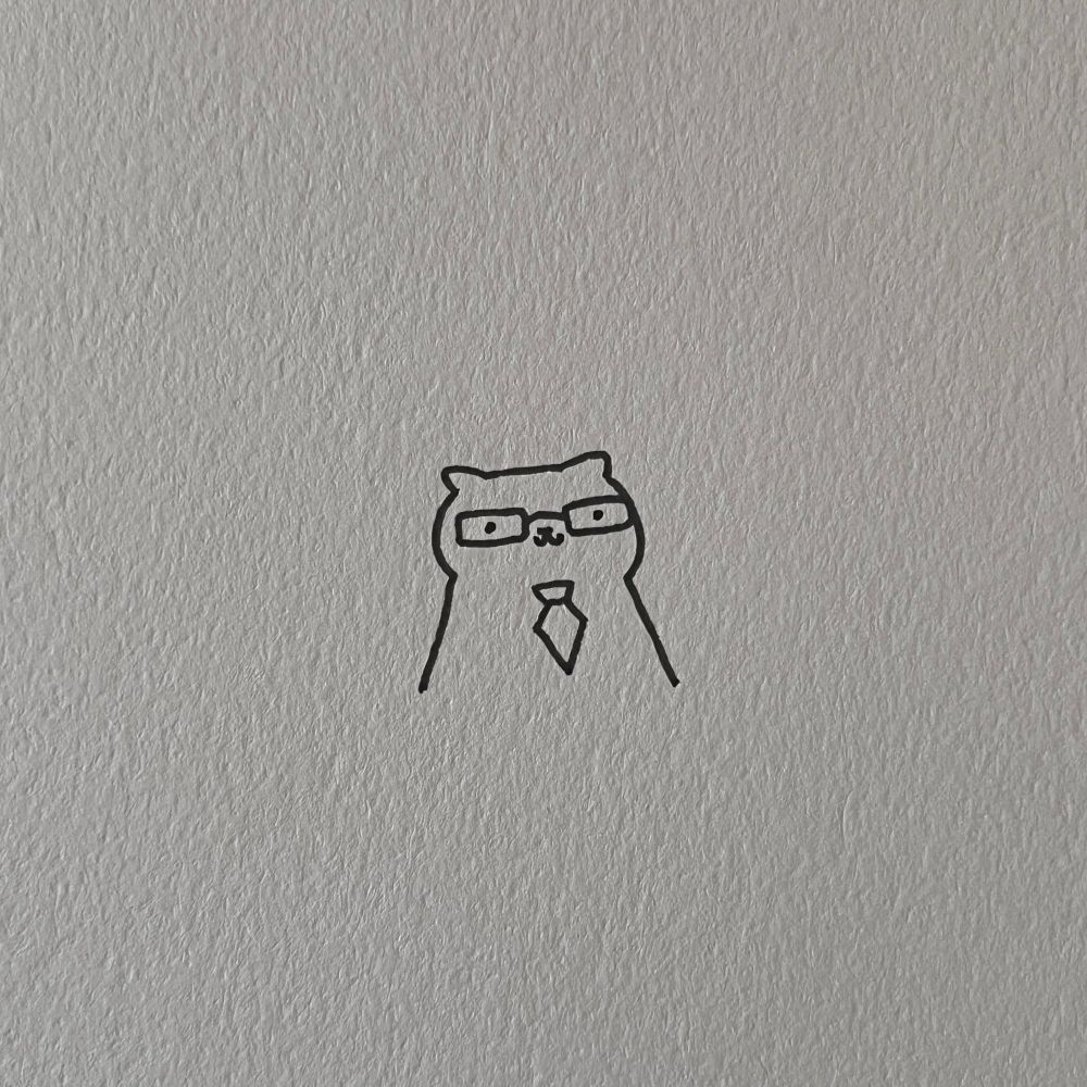 me (a poorly drawn cat with glasses and a tie on)