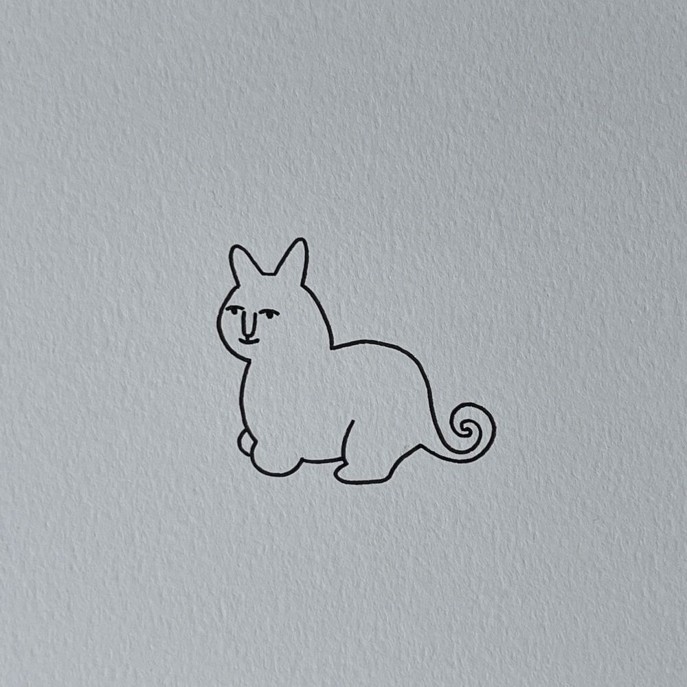 a medieval cat, with a human face, long ears and a curled tail 