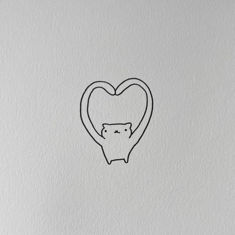 a doodle of a cat stretching its arms in a heart form