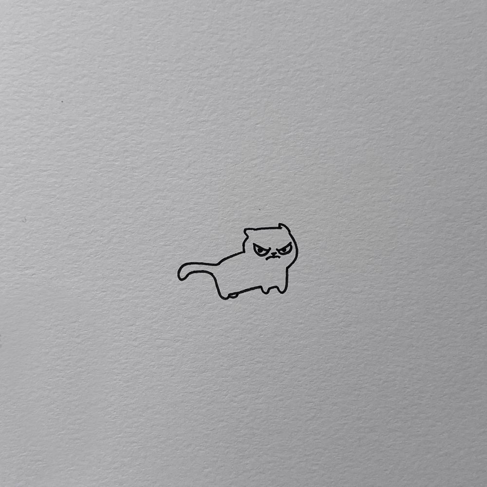 a tiny poorly drawn cat that looks very angry 