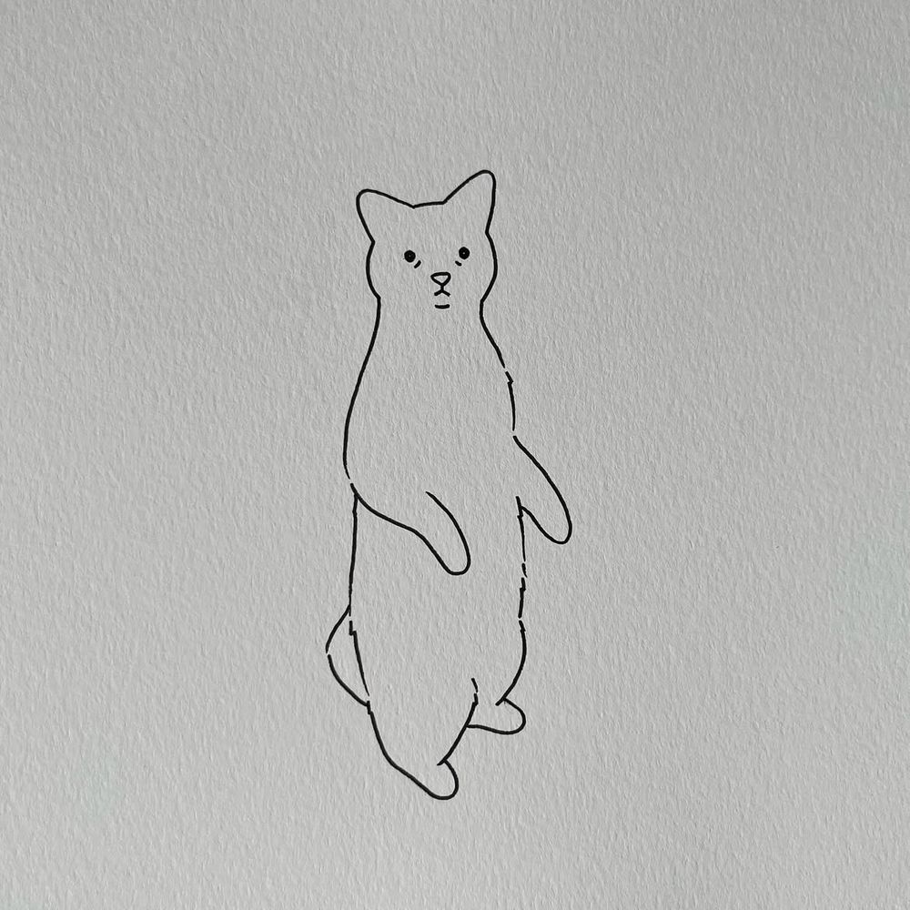 a poorly drawn garbonzo the cat, standing upright on his back legs with his little front paws bent at his sides