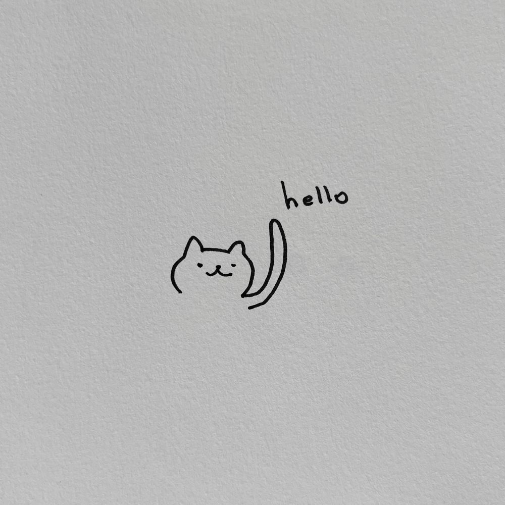 a doodle of a cat saying hello