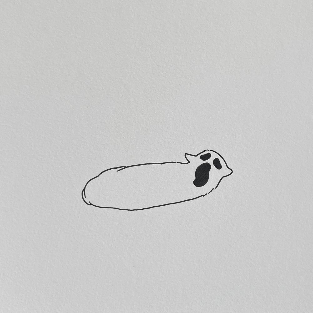 a poorly drawn cat with black spots resembling ghostface from the scream movies