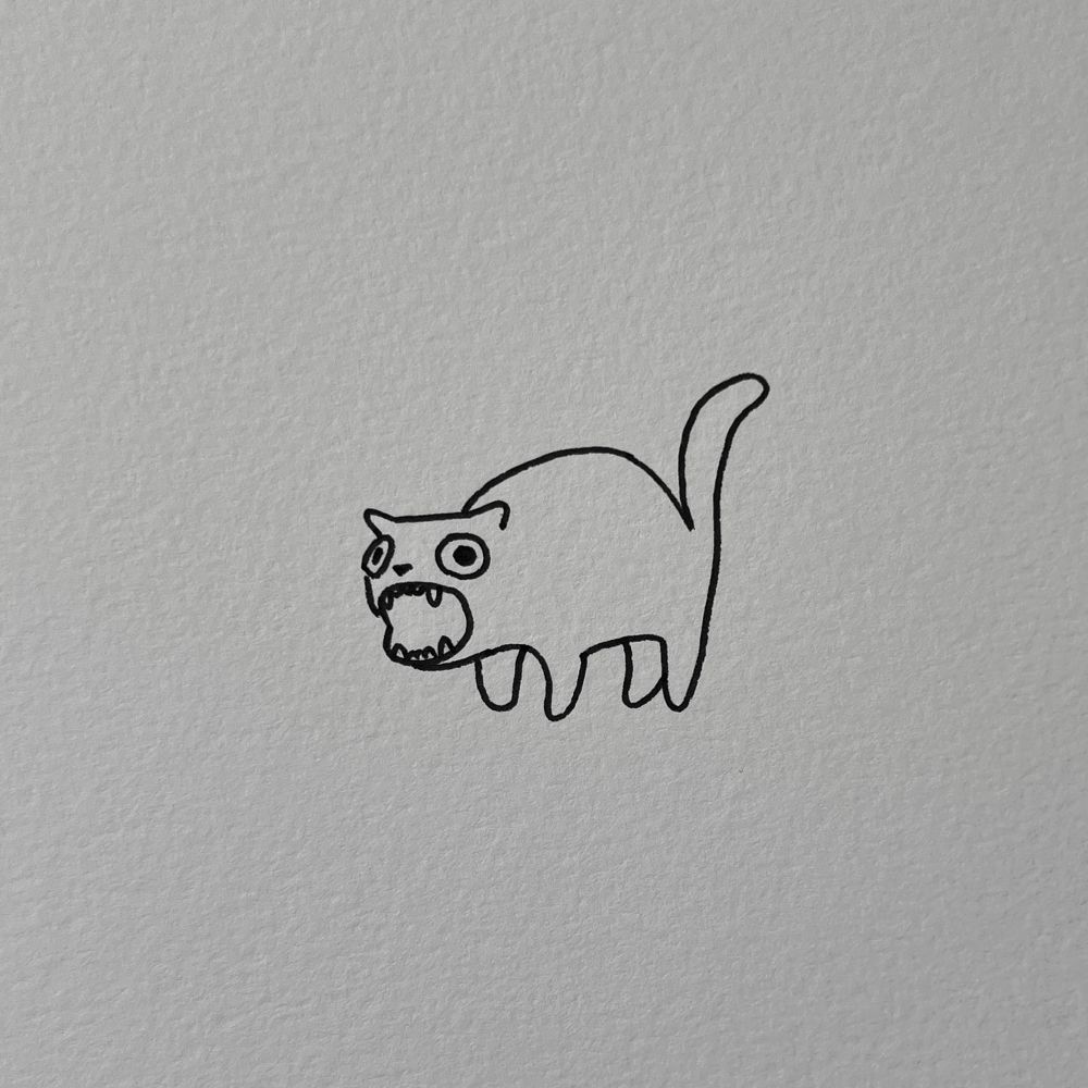a weird cat shaped creature with its mouth open and its teeth showing