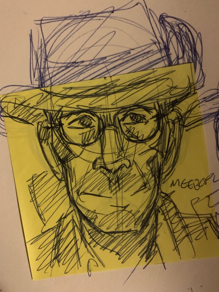 blue pen sketch of sniper.