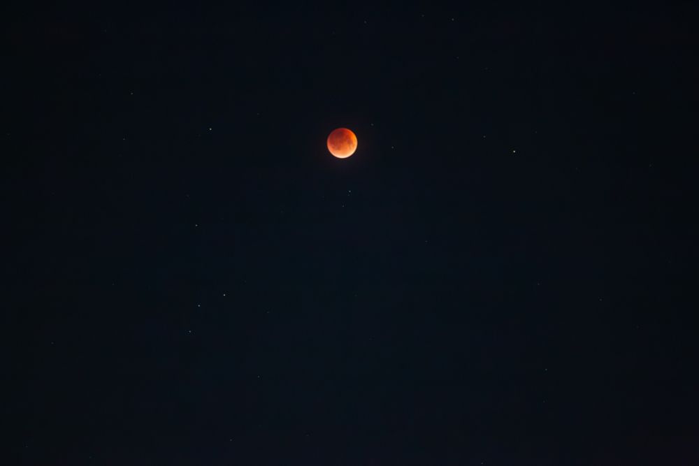 Full moon at totality, looking blood red on September 7-8th’s lunar eclipse 