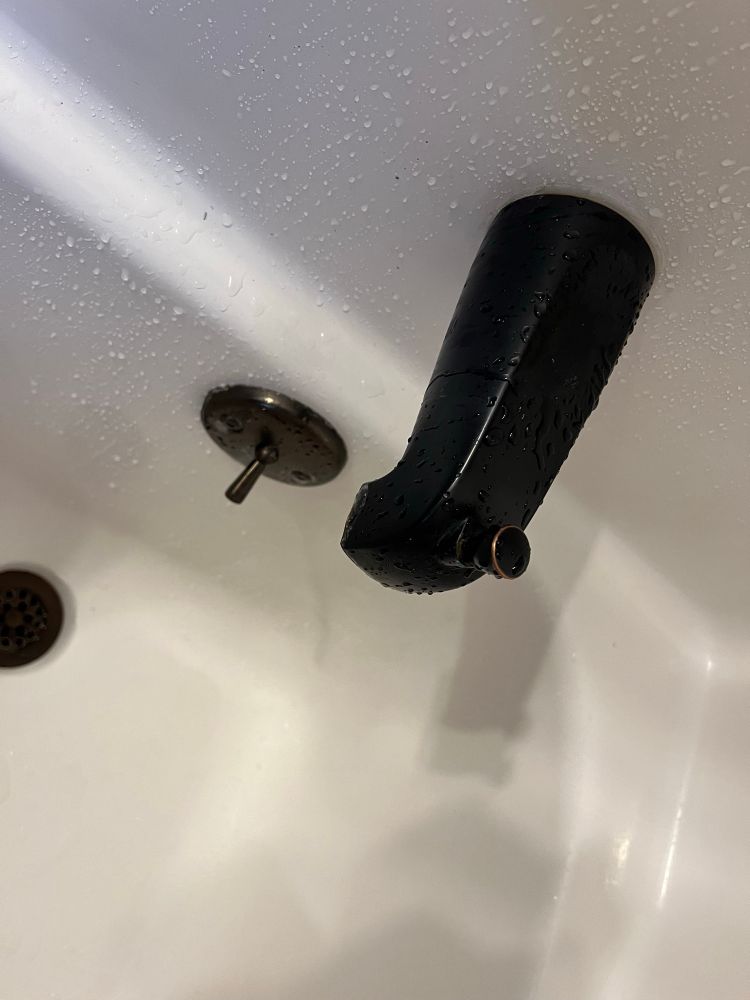 Old spout reassembled. New diverter stem matched finish of old spout