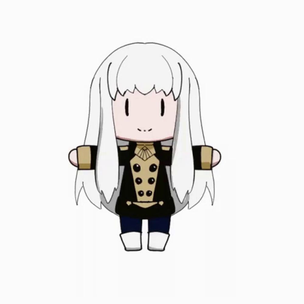 a cartoon of a girl with long white hair and a black jacket