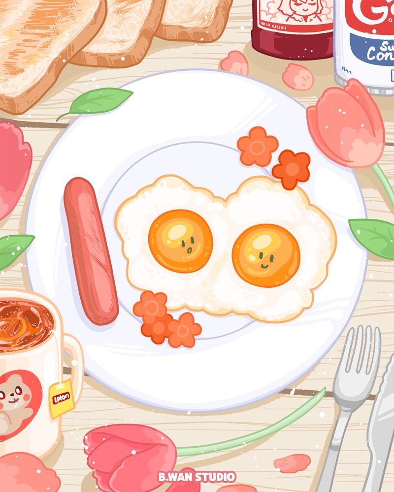 Sunny side up eggs with one sausage = 100%