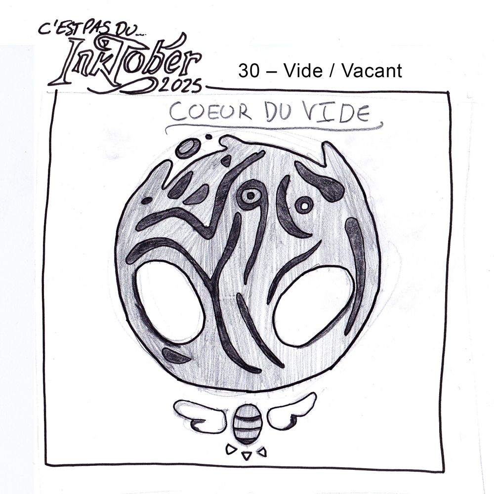 le coeur du vide de Hollow Knight dessiné au crayon de papier et feutre