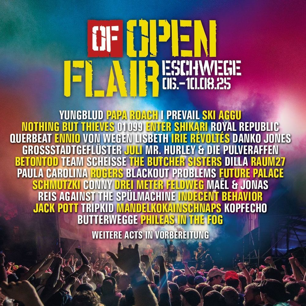 Festivalplakat des Open Flair Festivals mit den bisher bestätigen Acts