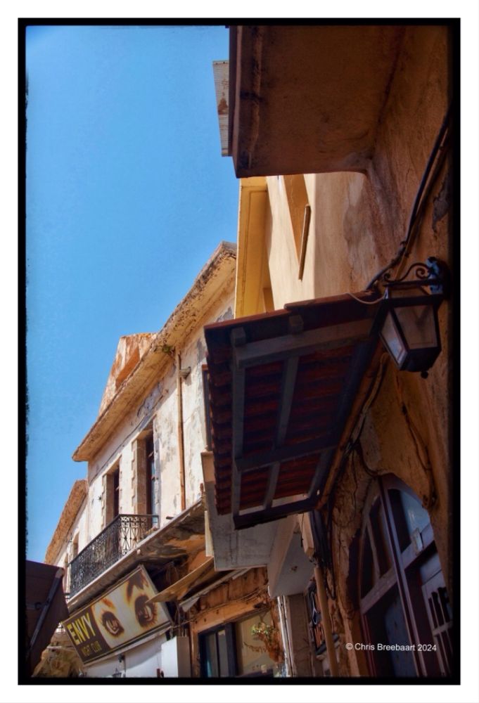 Night Club Sign and Balconies in Rethymnon, Crete