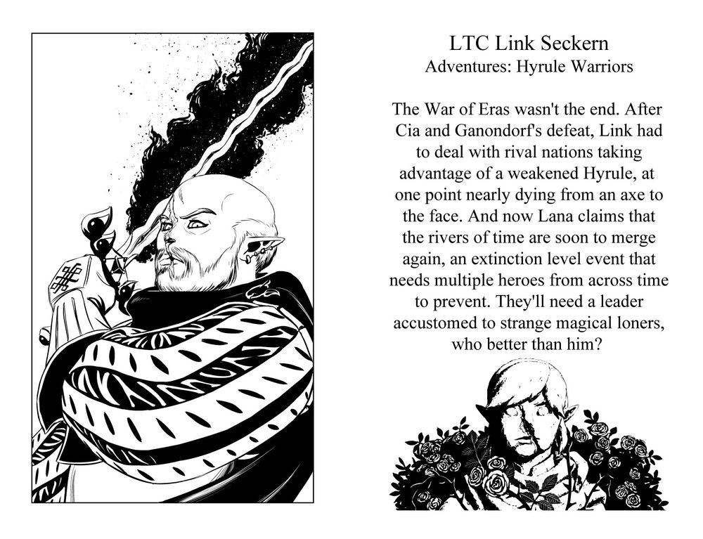 LTC Link Seckern
Games: Hyrule Warriors
The War of Eras wasn't the end. After the defeat of Ganondorf and Cia, Link had to deal with rival nations taking advantage of a weakened Hyrule. At one point, nearly dying from an ax to the face. And now Lana claims that the rivers of time are merging , an extinction level event that needs multiple heroes from across time to prevent. They'll need a leader accustomed to dealing with strange loners. Who better than him?