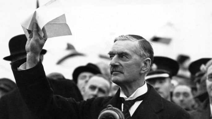 Neville Chamberlain declaring “Peace for our time”