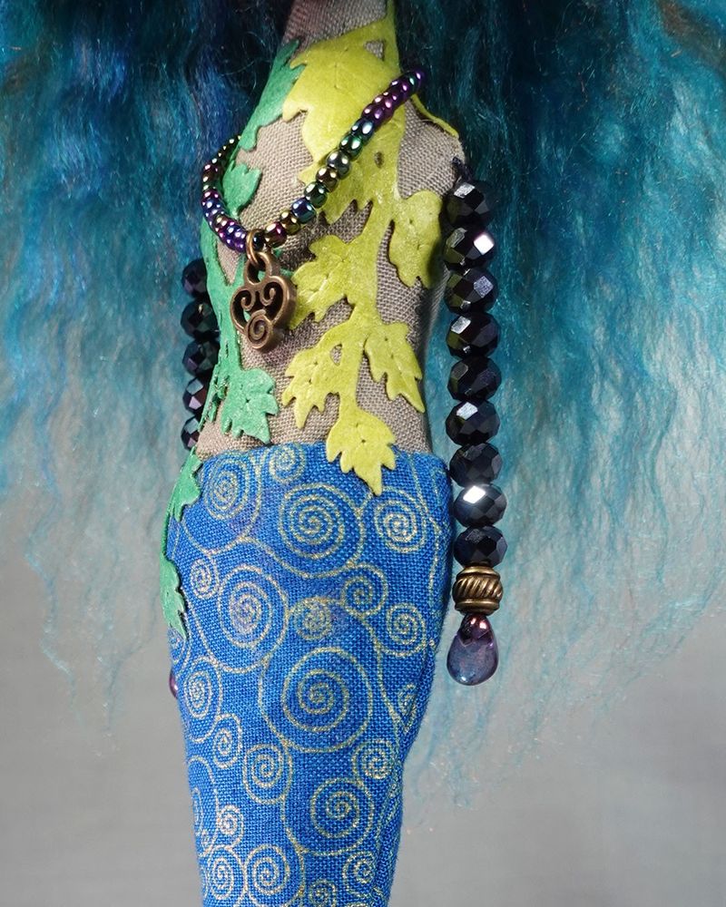 water elemental undine doll with blue glass beads