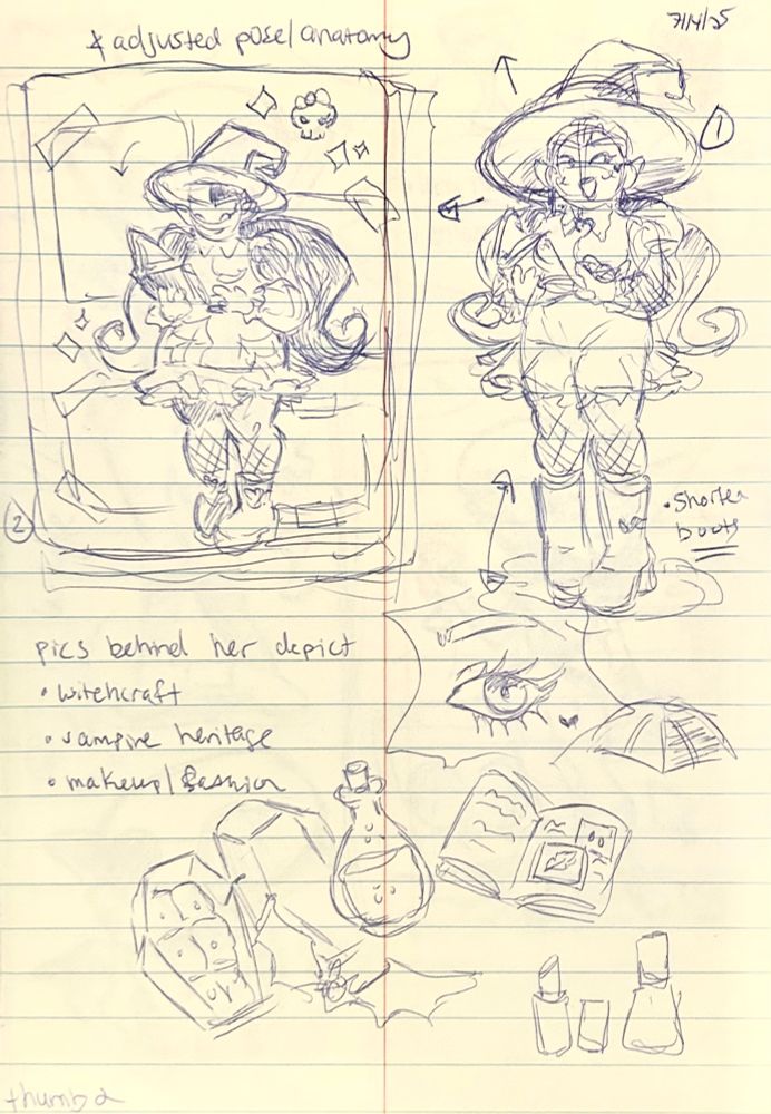 sketchy thumbnail drawing in pen featuring Draculaura (monster high g3)