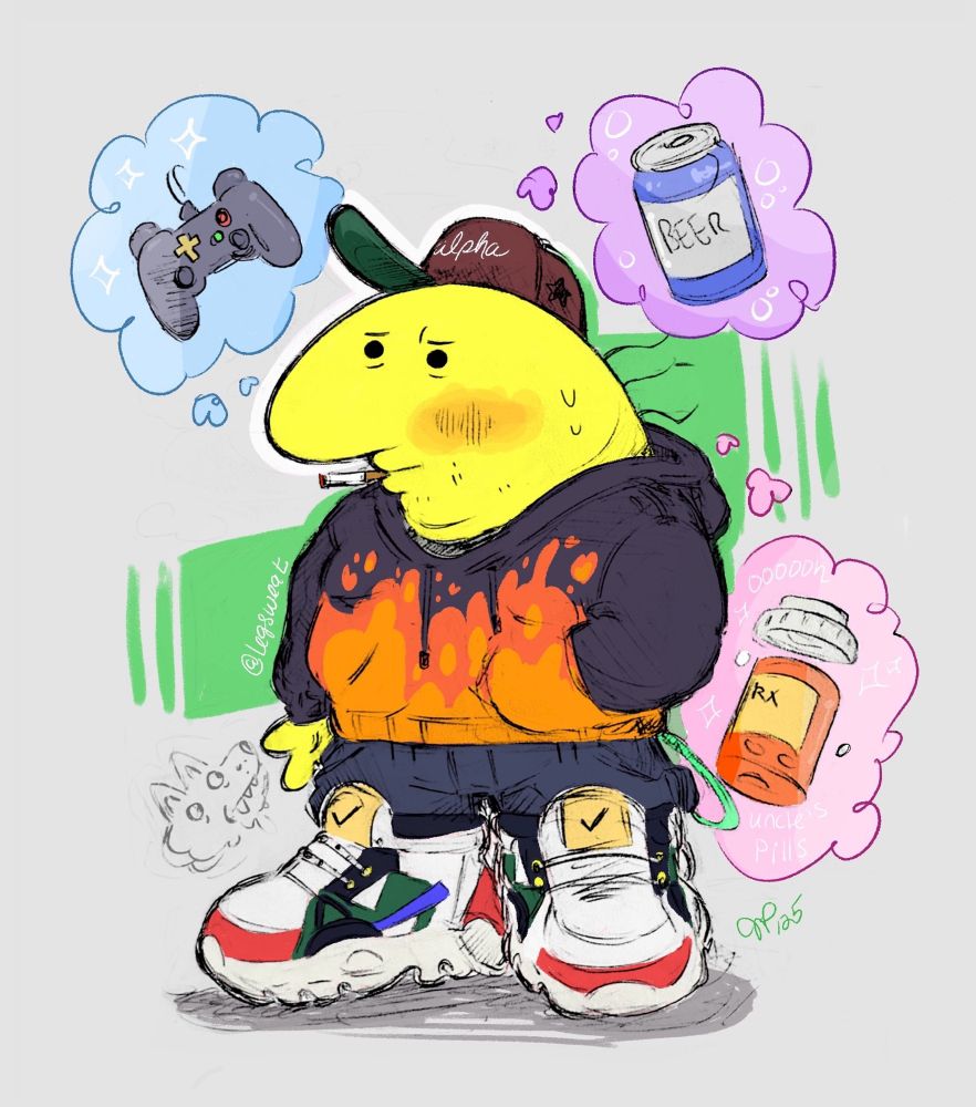 sketchbook drawing of Charlie from smiling friends— it’s done in pencil and cleaned/colored digitally in procreate 