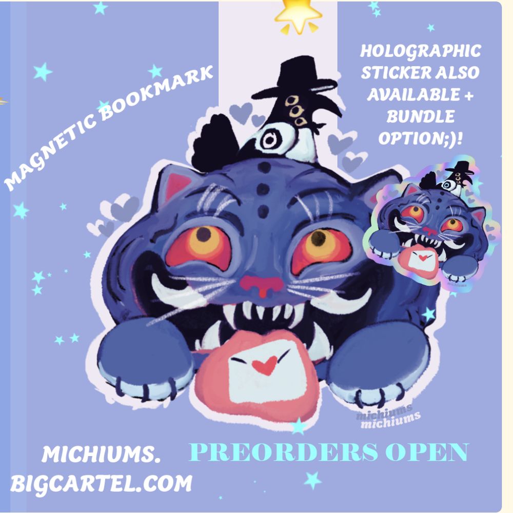 tiger and crow sticker and magnetic bookmark design 