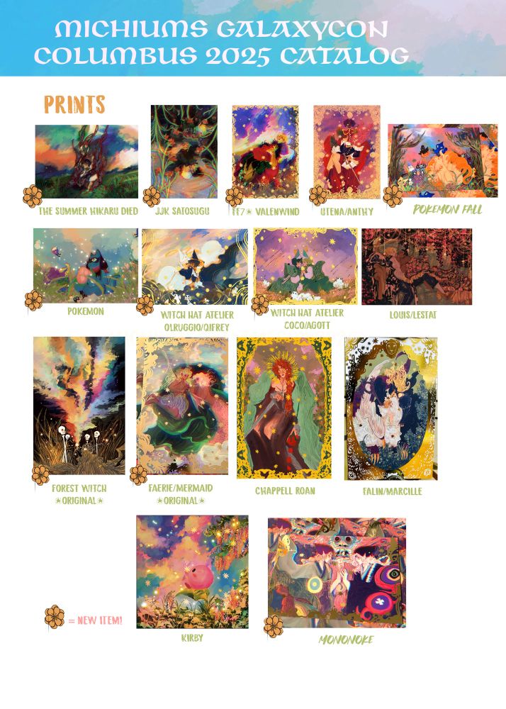 A variety of new prints from michiums at galaxycon Columbus 