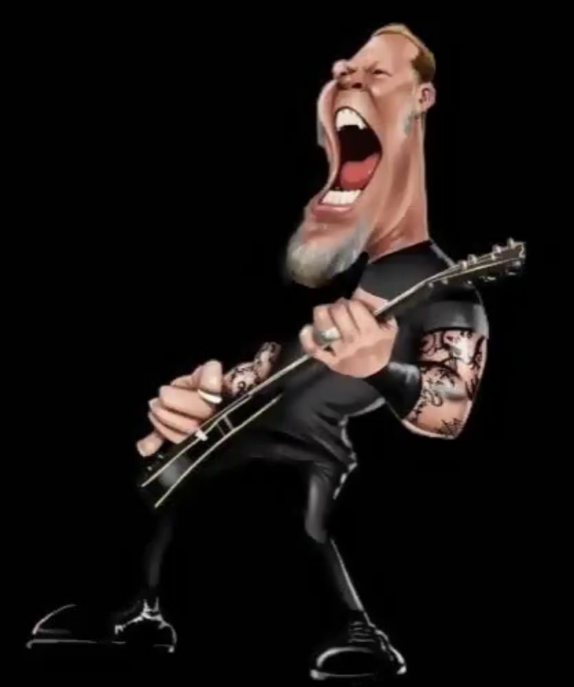 a cartoon of a man playing a guitar with his mouth open .