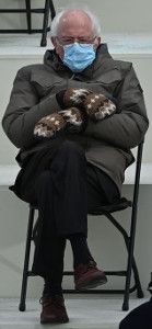 The original Bernie Sanders in mittens, at the inauguration of Biden, which inspired the meme