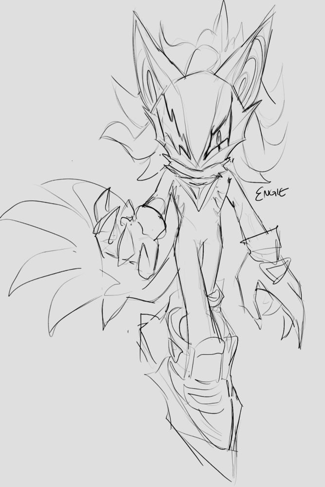 a sketch of infinite floating in the air, looking at the viewer with one hand reaching out in front of him 