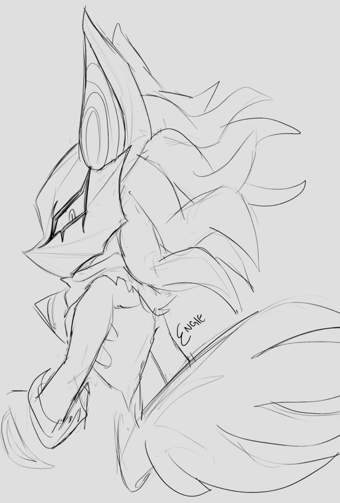 infinite turned to one side; his hair and tail are flowing majestically 