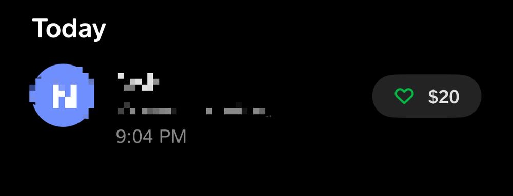 Screenshot from Miss Grey’s Cash App that shows a $20 tribute send 